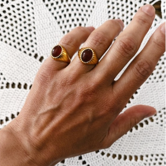 Akik Taşlı Yüzük - Pirinç Serisi