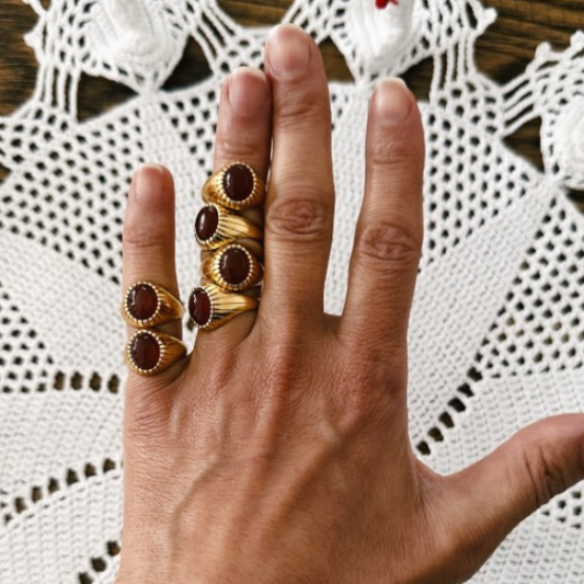 Akik Taşlı Yüzük (Pirinç Serisi)